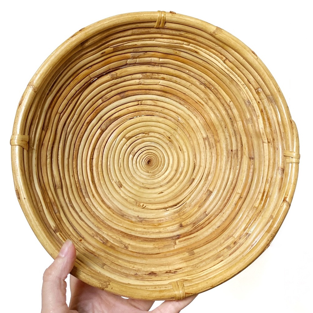 Coiled Bamboo Rattan Fruit Basket Bowl Decor Organization Bowls Boho VTG Neutral - Picture 2 of 4